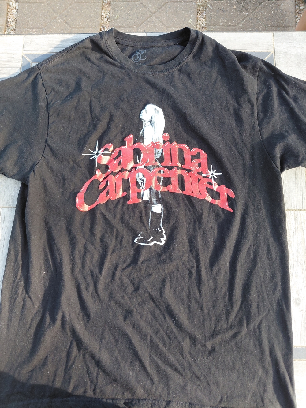 Sabrina Carpenter Black Graphic Tee with Red Logo,  Size XL